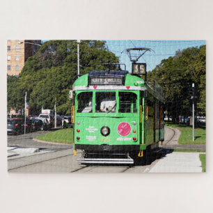 Grüne Straßenbahn in Melbourne, Victoria, Australi Puzzle