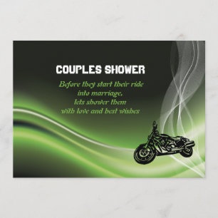 Grüne Straßenfahrer/Motorrad Hochzeitspaare Dusche Einladung