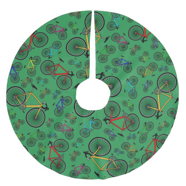 Grüne Straßenfahrräder Polyester Weihnachtsbaumdecke (Vorderseite)