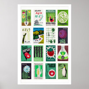 Grüne Streichholzschachtel-Etiketten Raster, Vinta Poster