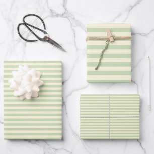 Grüne Streifen aus Beige und Tee Geschenkpapier Set