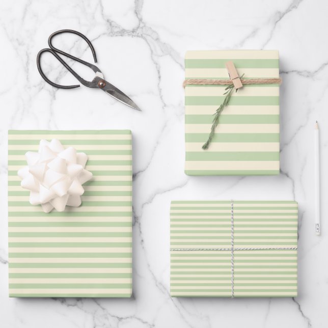Grüne Streifen aus Beige und Tee Geschenkpapier Set (Vorderseite)