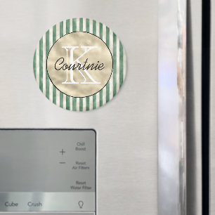 Grüne Streifen Creme Gold Monogramm Magnet