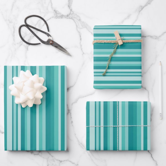 Grüne Streifen Geschenkpapier Set (Vorderseite)