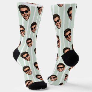 Grüne Streifen Lustiges Gesicht Foto Überall Socken
