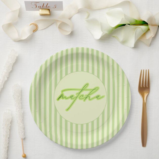 Grüne Streifen Matcha Skript-Baby-Party Pappteller (Hochzeit)