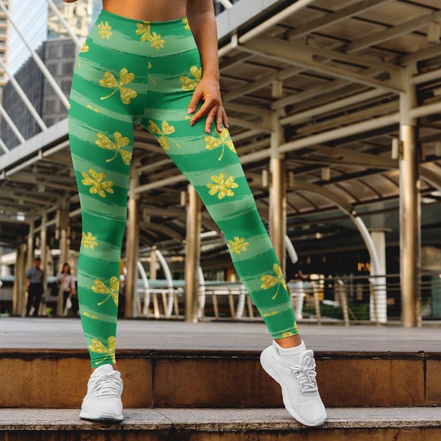Grüne Streifen Muster mit goldenen Knöcheln Patric Leggings (Von Creator hochgeladen)