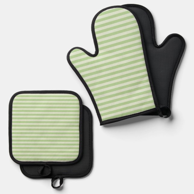 Grüne Streifen Ofenhandschuh & Topflappen-Set (Vorderseite/Rückseite)