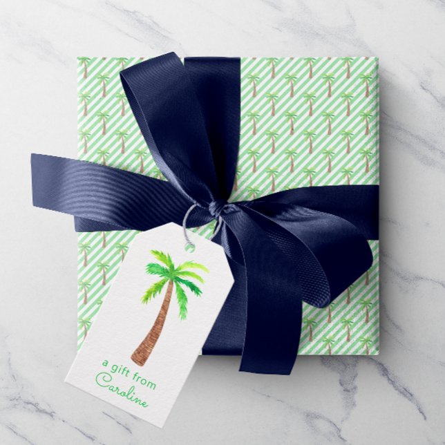 Grüne Streifen Palmen Geschenkanhänger (This watercolor palm tree gift tags adds a touch of summer to any gift!)