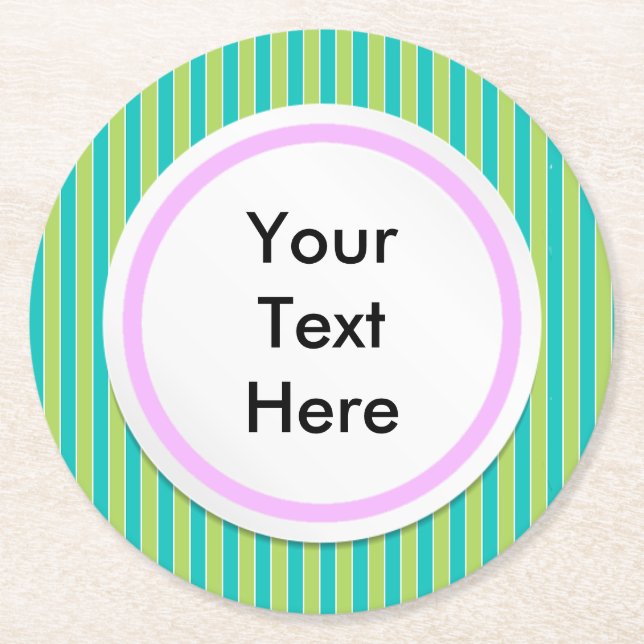 Grüne Streifen Runder Pappuntersetzer (Vorderseite)