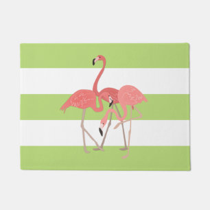 Grüne Streifen und Flamingos Fußmatte