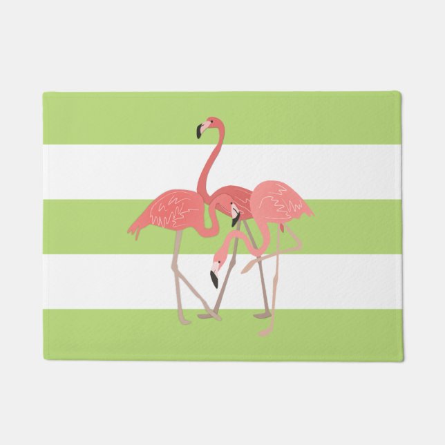 Grüne Streifen und Flamingos Fußmatte (Vorderseite)