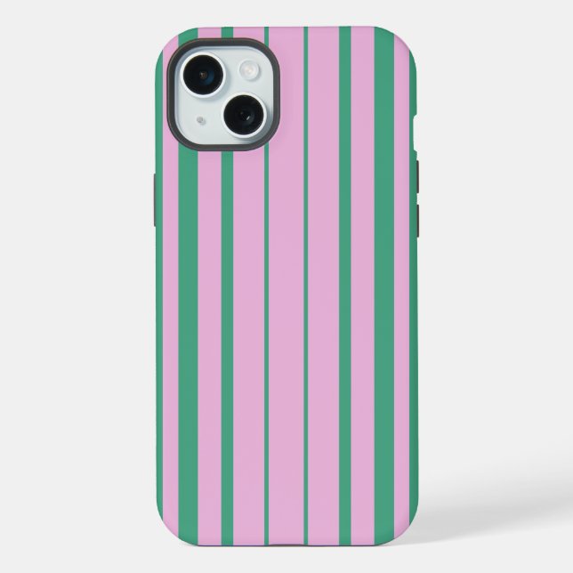 Grüne Streifen und weiche rosa iPhone 15 Plus Hüll Hülle (Rückseite)