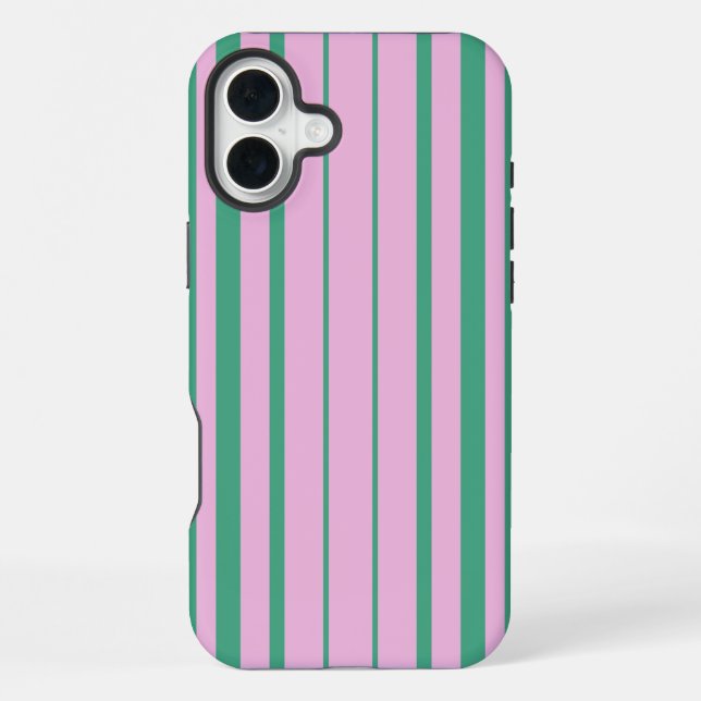 Grüne Streifen und weiche rosa iPhone 16 Plus Hüll Hülle (Rückseite)