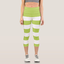 Grüne Streifen, weiße Streifen, gestreiftes Muster Capri Leggings