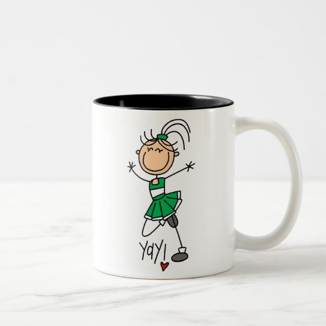 Grüne Strichmännchen-Cheerleader-T - Shirts und Zweifarbige Tasse (Rechts)