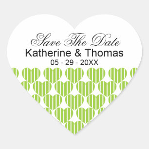 Grüne Strippenherzen Save the Date Aufkleber