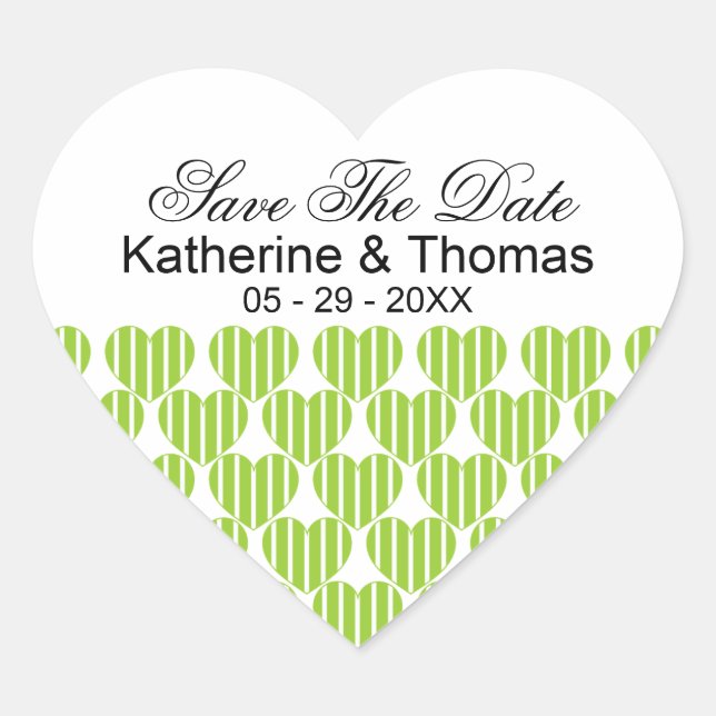 Grüne Strippenherzen Save the Date Aufkleber (Vorderseite)