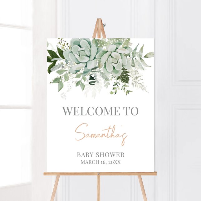 Grüne Succulents Babydusche Empfang Poster (Succulent Gender Neutral Baby Shower Welcome Sign)