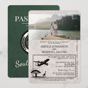 Grüne südafrikanische Pass-Hochzeit Einladung