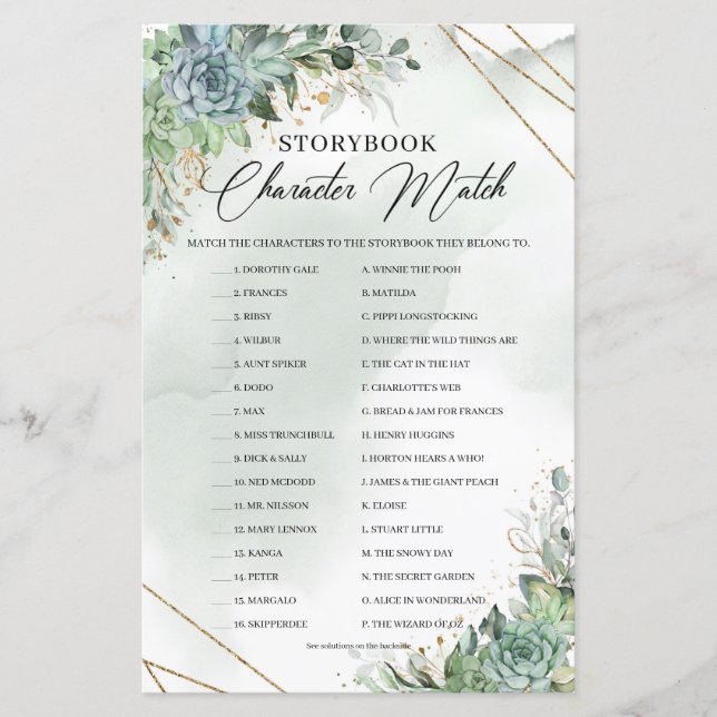 Grüne Sukkulationen Blume Storybook Character Matc (Vorderseite)