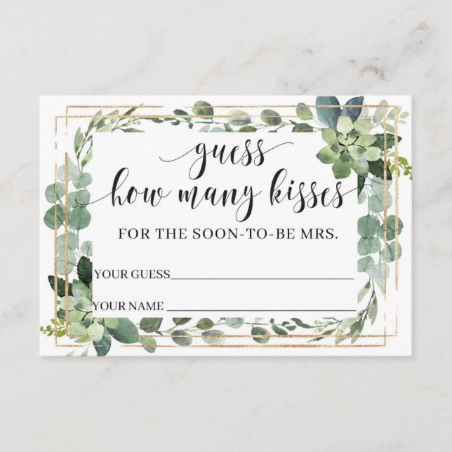 Grüne Sukkulent Wie viele Küsse im Glas Begleitkarte (Vorderseite)