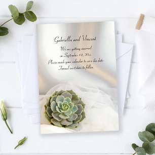 Grüne Sukkulente auf weißer Hochzeit speichern Sie Einladung