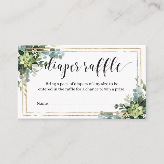 Grüne Sukkulente Blume Gold-Rahmen-Windeln Begleitkarte (Vorderseite)