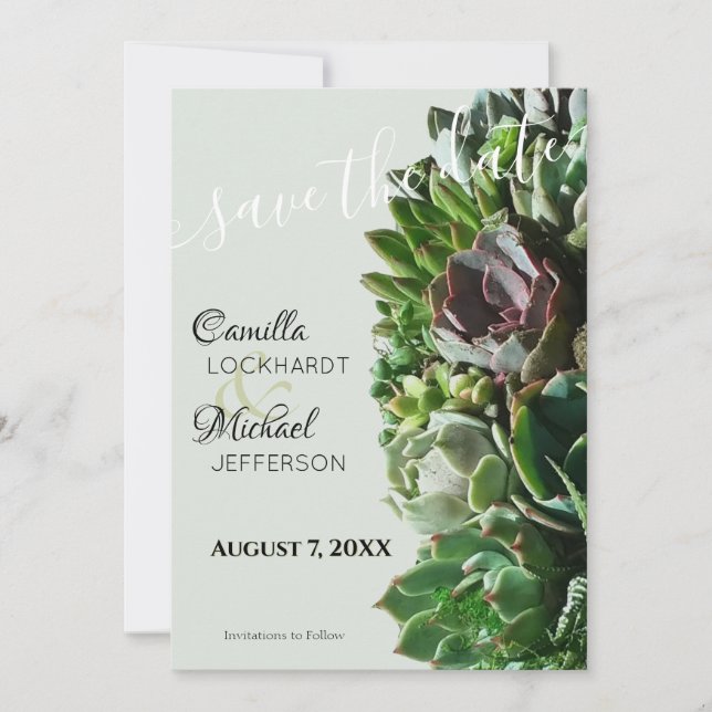 Grüne Sukkulente Hochzeit Speichern Sie das Datum  Save The Date (Vorderseite)
