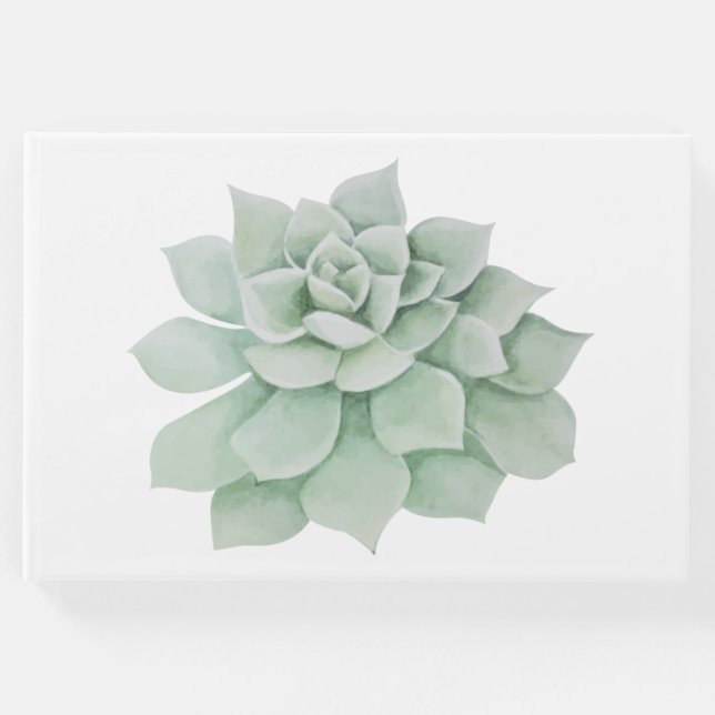 Grüne Sukkulente Kakteen Mint Watercolor Hochzeit Gästebuch (Vorderseite)