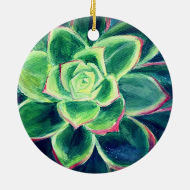 Grüne Sukkulente Kunstmalerei Keramik Ornament (Hinten)
