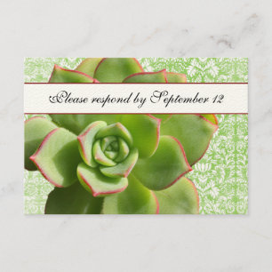 Grüne Sukkulente Vintage-Damask Elfenbein-RSVP RSVP Karte