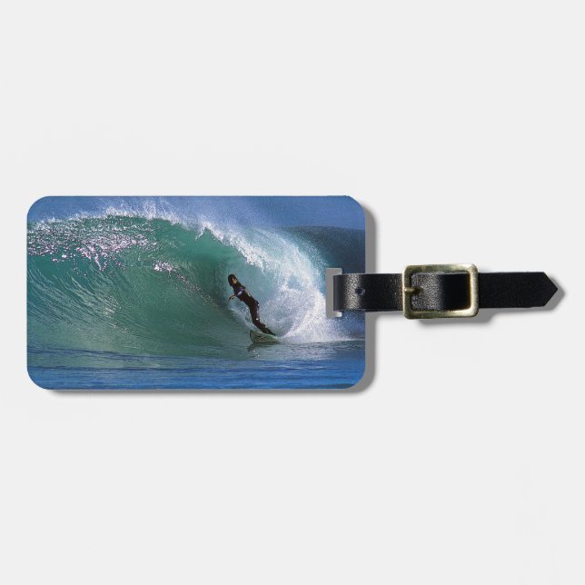 Grüne Surfwelle Neuseeland Gepäckanhänger (Vorderseite horizontal)