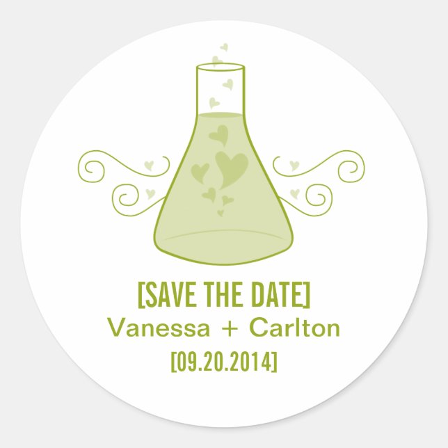 Grüne Süßchemie Save the Date Aufkleber (Vorderseite)