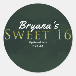 Grüne SWEET 16 Chic Elegante Geburtstagsfeier Mitg Runder Aufkleber