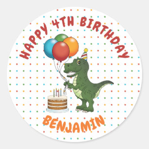 Grüne T-Rex-Dinosaurier-farbige Geburtstagsballons Runder Aufkleber