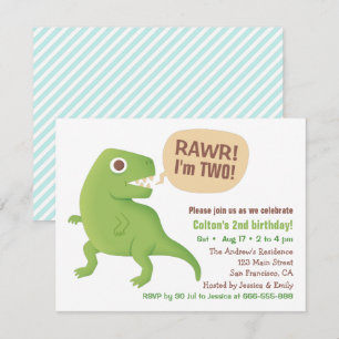 Grüne T-Rex-Dinosaurier-Kinder-Geburtstagsfeier Einladung