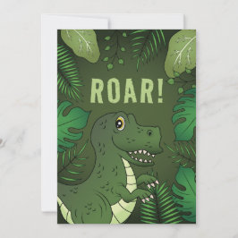 Grüne T-rex Dinosaurier mit Rottext Geburtstagspar Einladung