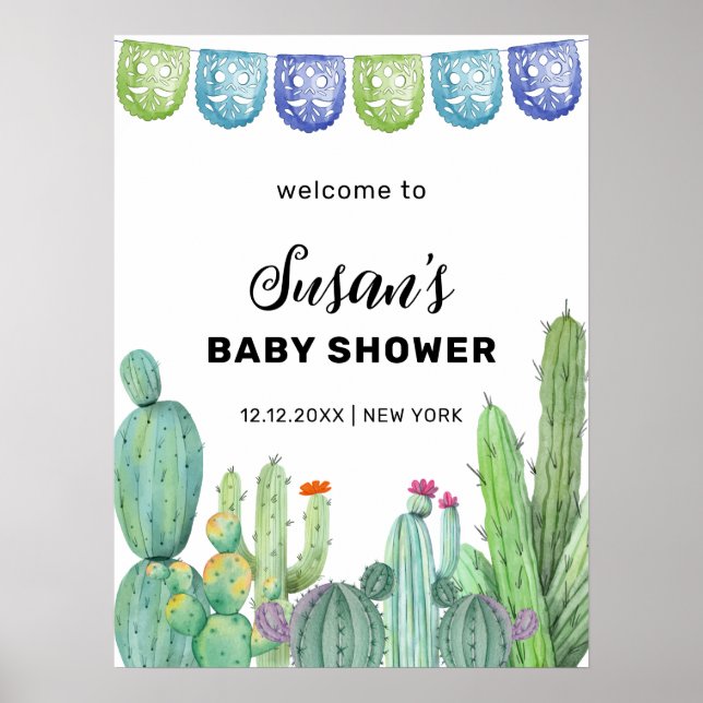 Grüne Taco Fiesta Cactus Baby Shower Willkommen Poster (Vorne)