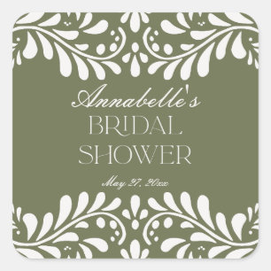 Grüne Talavera-Fliese Spanische Fiesta Brautparty Quadratischer Aufkleber