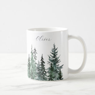 Grüne Tannenbäume Keramik Tasse mit Namen