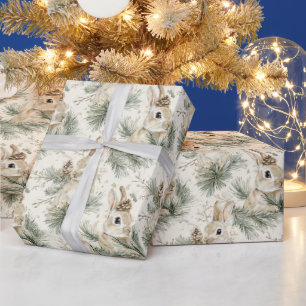 Grüne Tannenzapfen Häschen Kaninchen Weihnachten Geschenkpapier