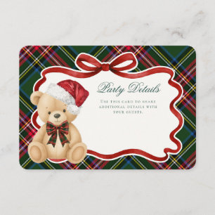 Grüne Tartan-Karo-Weihnachtsbär-Details Begleitkarte