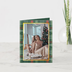 Grüne Tartan-Weihnachts-Grußkarte, gefalteter Holi Karte