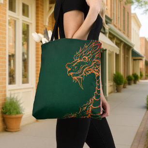 Grüne Tasche mit farbenfroher Drachenschrift