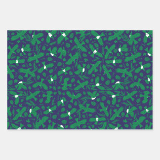 Grüne Tauben auf blau Geschenkpapier Set