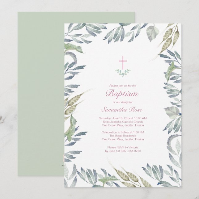 Grüne Taufe einladen, Mädchen Einladung (Vorne/Hinten)