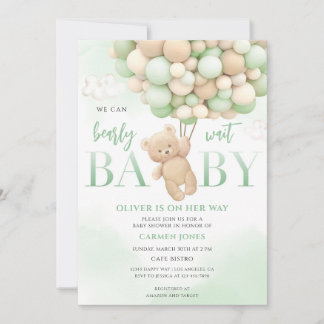 Grüne Teddybär-Baby-Shower-Party Einladung