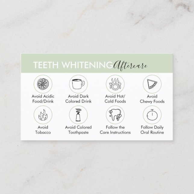 Grüne Teeth Whitening Aftercare Tipps Visitenkarte (Rückseite)