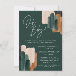 Grüne Terracotta abstrakte Aquarellni Babydusche Einladung